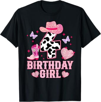 Happy 4th Birthday Girl Outfit Rodeo Western Cowgirl Cowboy T-Shirt