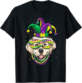 Golden Retriever Dog Lover Cute Mardi Gras Carnival Jester T-Shirt for Men Women Kids