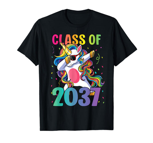 Class of 2037 Shirt Girls Kids Dabbing Unicorn Grow With Me T-Shirt
