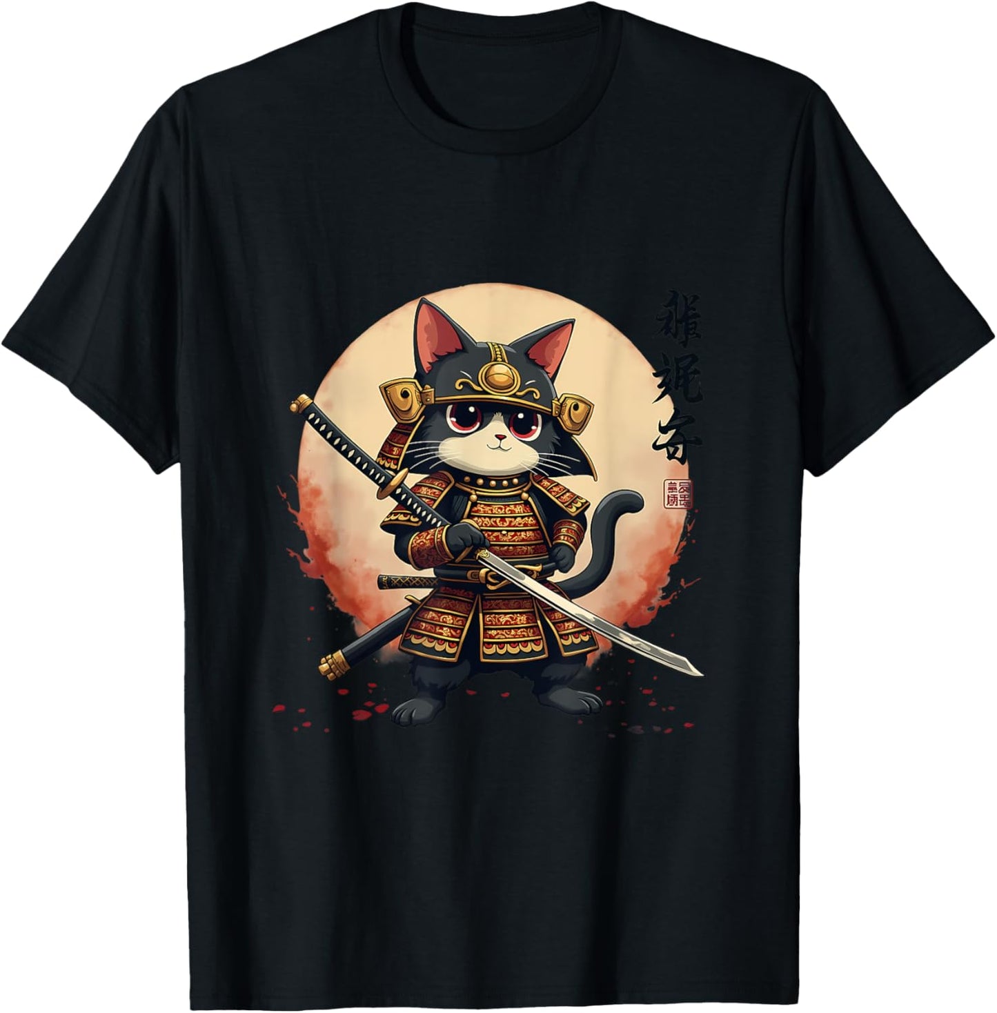 samurai cat graphic warrior art tee Japanese anime men women T-Shirt