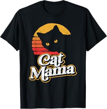 Cat Mama Vintage Eighties Style Cat Retro Distressed T-Shirt