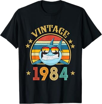 Vintage Shark Gift 41 Years Old For Men Retro Vintage 1984 T-Shirt