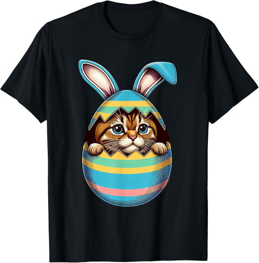 Adorable Cat Hiding Inside Easter Egg with Bunny Ears Easter T-Shirt