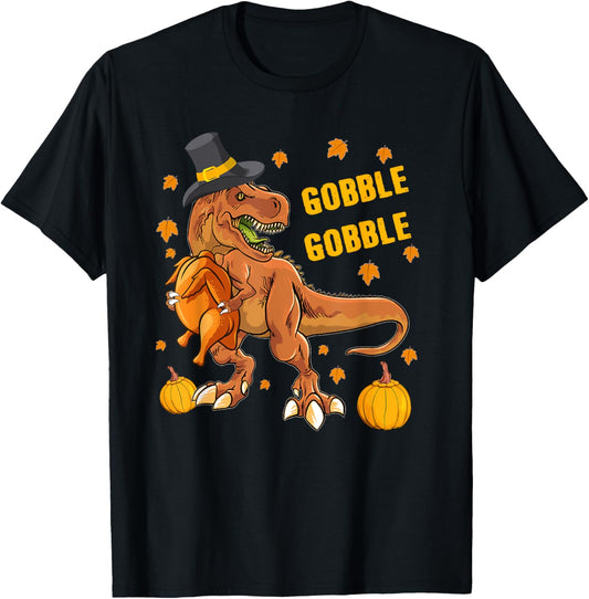 Gobble Dinosaur T Rex Wearing Turkey Costume Thanksgiving T-Shirt