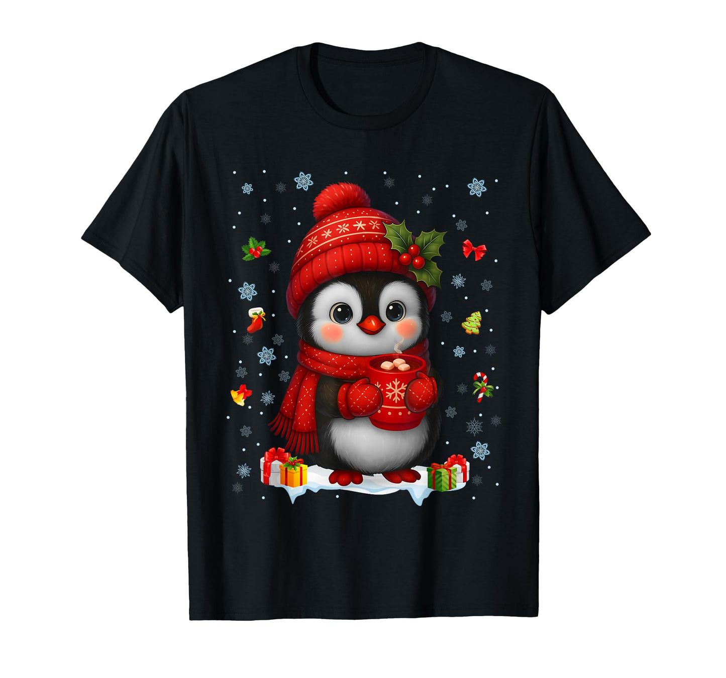 Cute Penguin Drink Hot Cocoa Christmas Xmas Men Women Kids T-Shirt