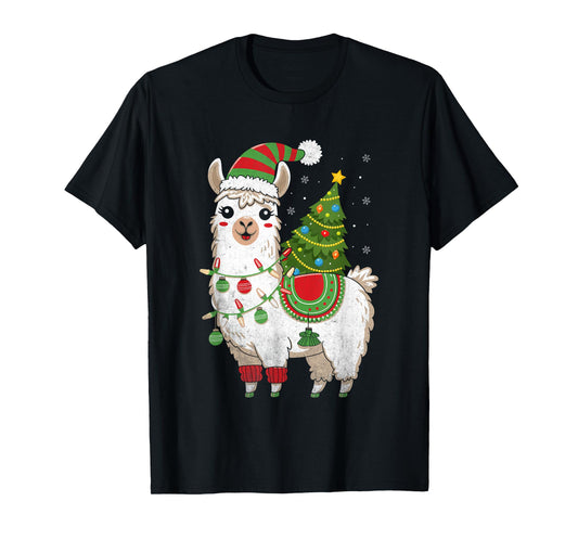 Llama Christmas Tree Cute X-mas Lights Festive Holiday T-Shirt
