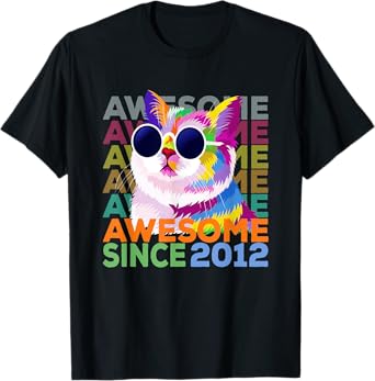 Awesome Since 2012 Shirt Funny Cat Lover 10th Birthday Shirt T-Shirt for Men Women Kids