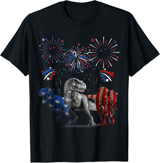 Red White Blue T Rex Dinosaur Firework 4th Of July T-Shirt for Women Kids Men