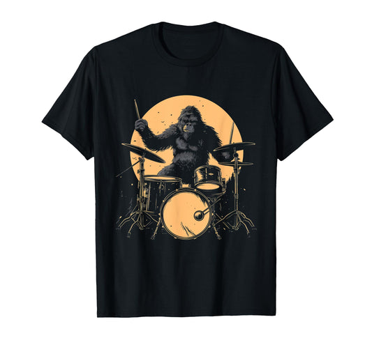 Drummer Bigfoot Playing Drums Funny Sasquatch Drumming T-Shirt