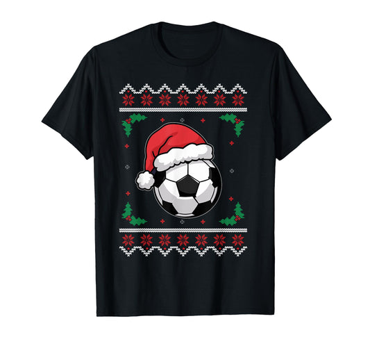 Christmas Santa Football Xmas Ugly Soccer Boys Kid Youth T-Shirt
