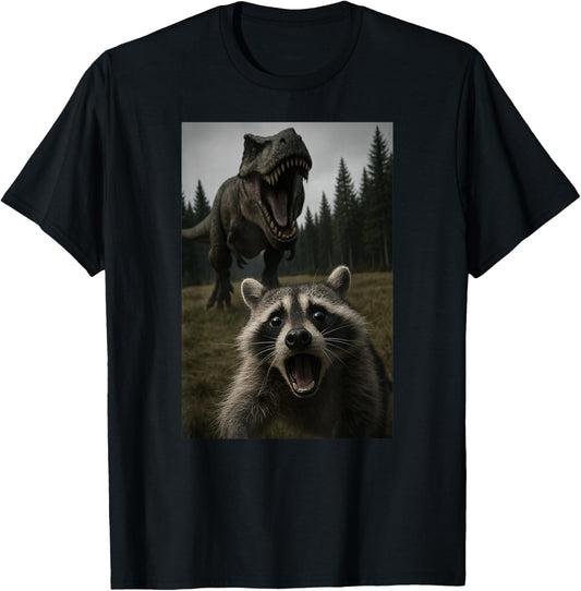Funny Raccoon Dinosaur Trex Selfie Animal Lover Boys Girls T-Shirt