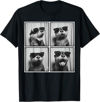 Funny Black and White Otter Smile Selfie Otters Face Picture T-Shirt