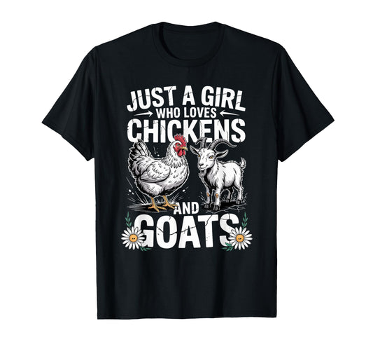 Cute Just A Girl Who Loves Chicken and Goat Poultry farming T-Shirt