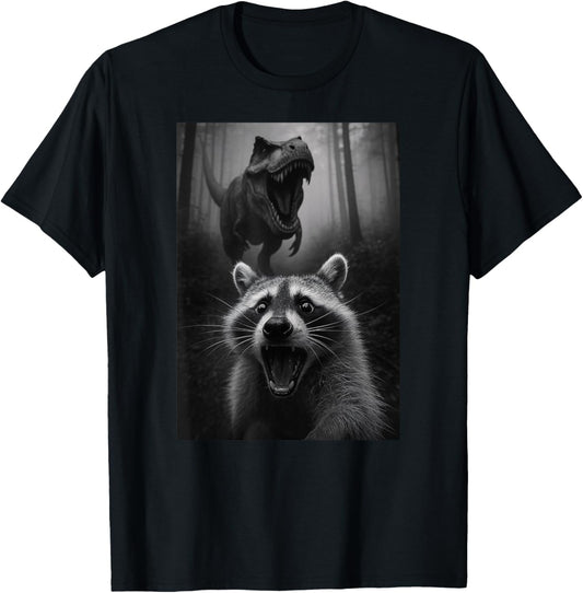 Funny Raccoon Dinosaur Trex Selfie Animal Lover Boys Girls T-Shirt