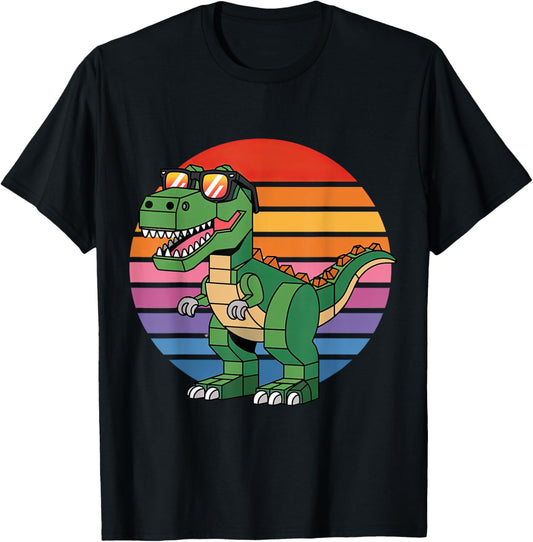 Brick Block Dinosaur Builder Retro Present Tee T-Shirt
