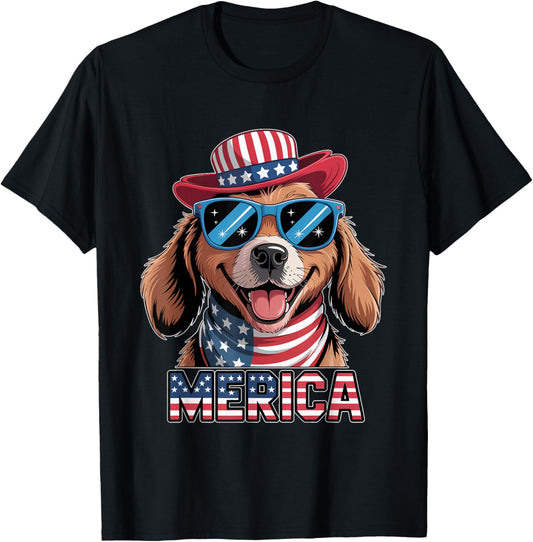 Golden Retriever 4th Of July Merica Patriotic American Flag T-Shirt
