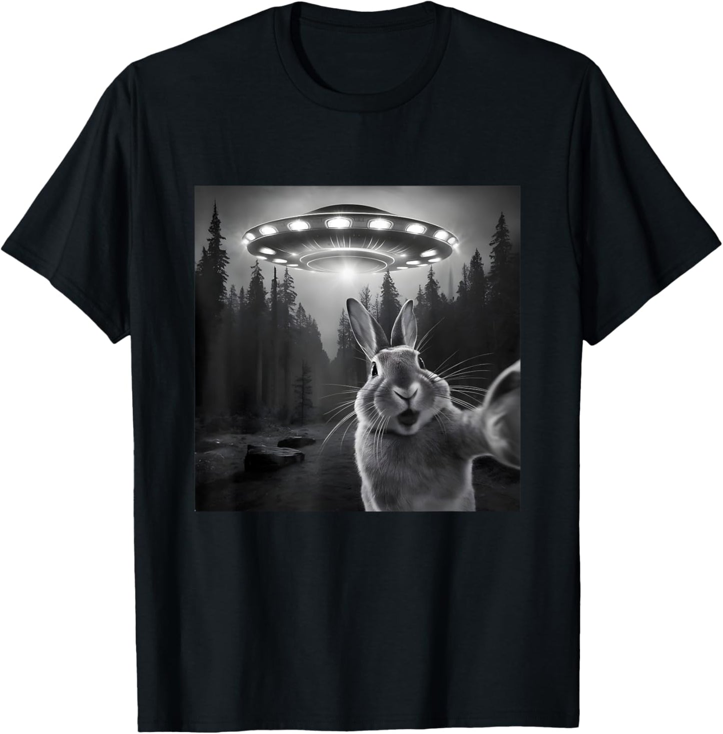 Rabbit Selfie With UFO - Funny Bunny Graphic Alien Lover T-Shirt