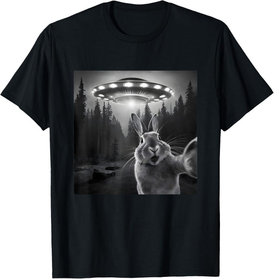 Rabbit Selfie With UFO - Funny Bunny Graphic Alien Lover T-Shirt