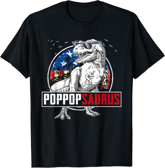 Poppopsaurus Dinosaur T Rex American Flag Family Matching T-Shirt for Women Men