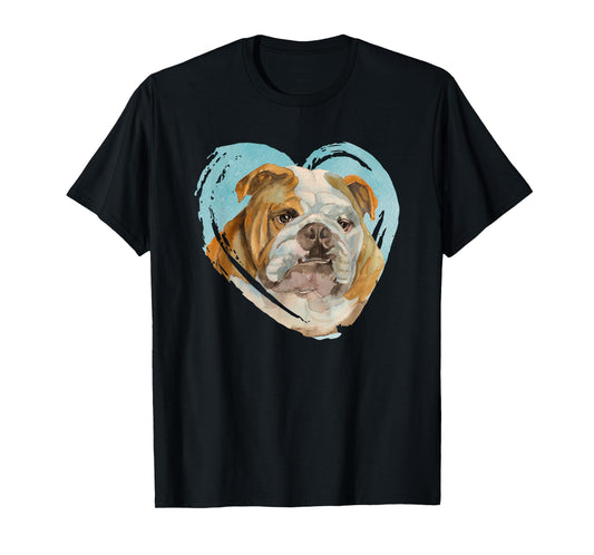 English Bulldog Portrait - Watercolor Dog Graphic Men Women Girls Kids T-Shirt