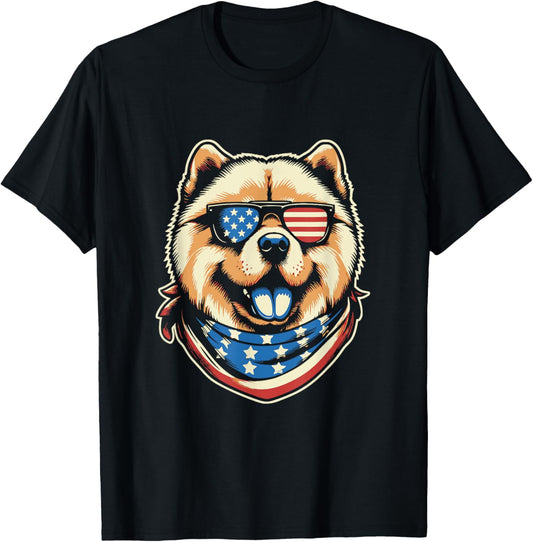American Flag Chow Chow Sunglasses Dog Graphic Design T-Shirt