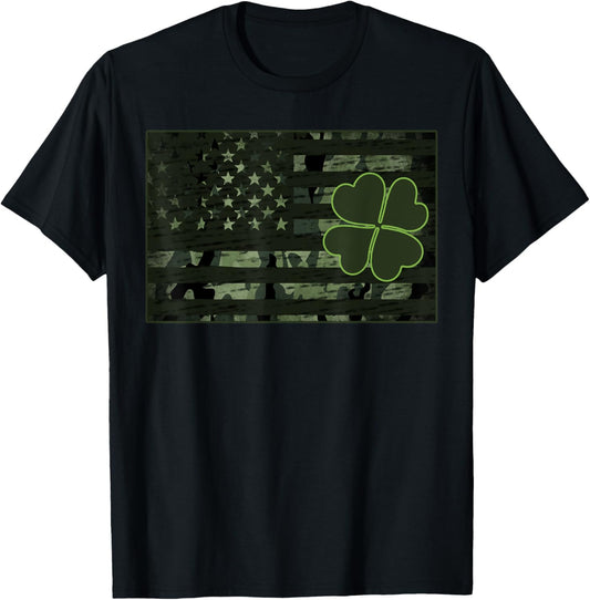 St Patricks Day Camoflaug Shamrock Irish American Flag Camo T-Shirt