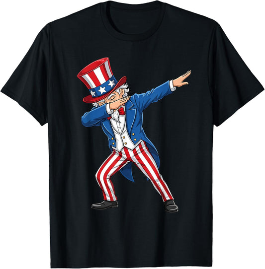 Dabbing UncleSam 4th Of July American Flag Boys Girls Men T-Shirt