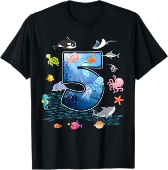 5th Birthday Aquarium Sea Aquatic Animals Lover Boys Girls T-Shirt