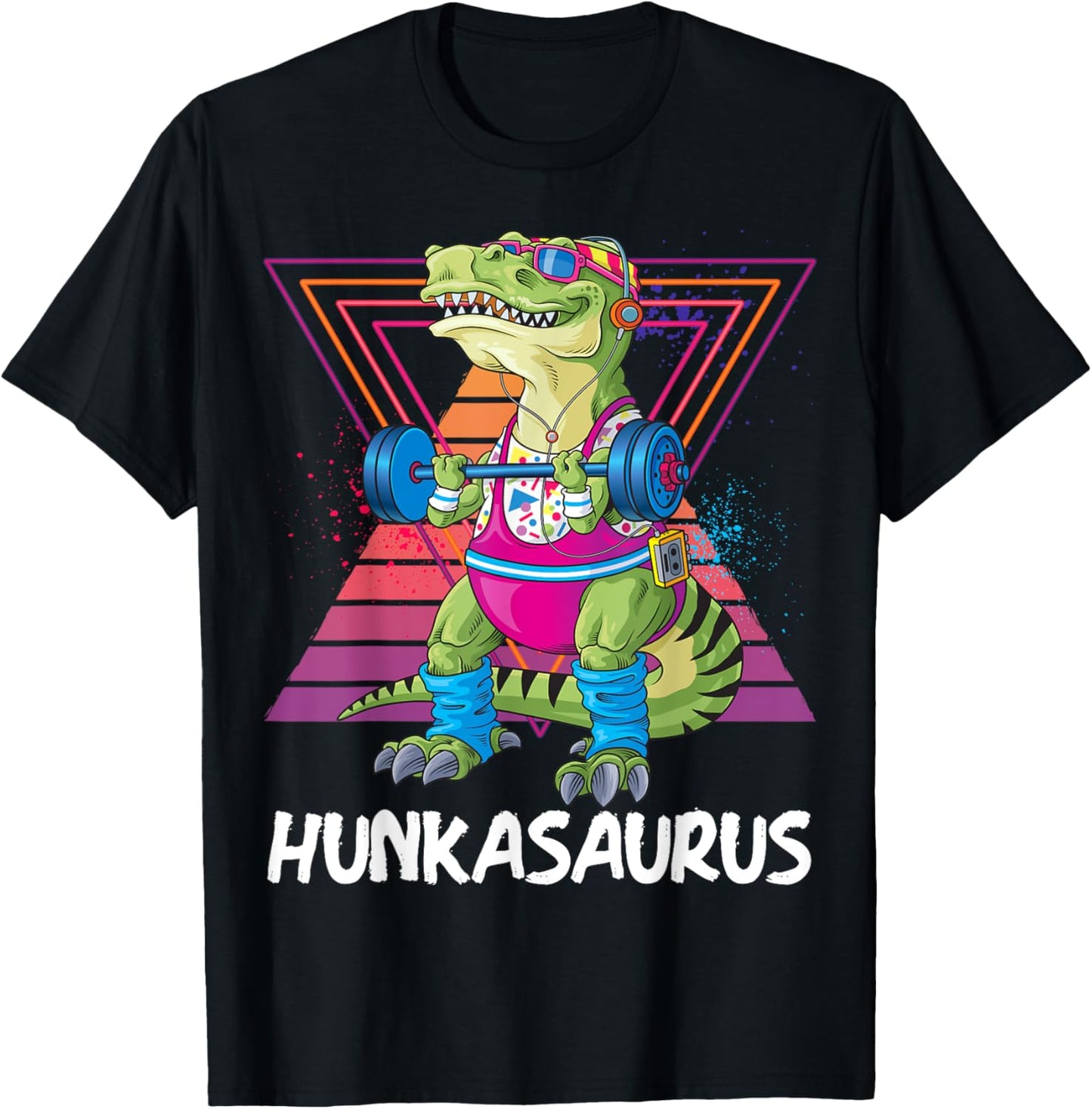 Hunkasaurus Retro Muscular Dinosaur T-Rex Gym Weightlift T-Shirt