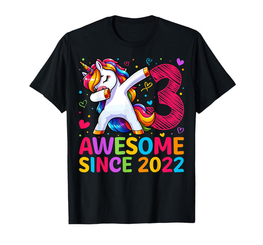 3 Year Old Unicorn Dabbing 3rd Birthday Girl Party T-Shirt