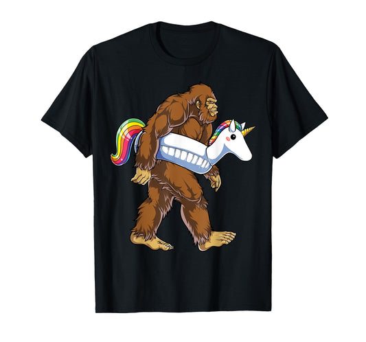 Pool Party Bigfoot Unicorn Float Funny Sasquatch Rainbow T-Shirt