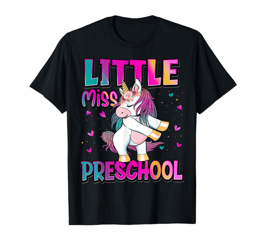 Little Miss Preschool Back To School Girls Preschool Unicorn T-Shirt