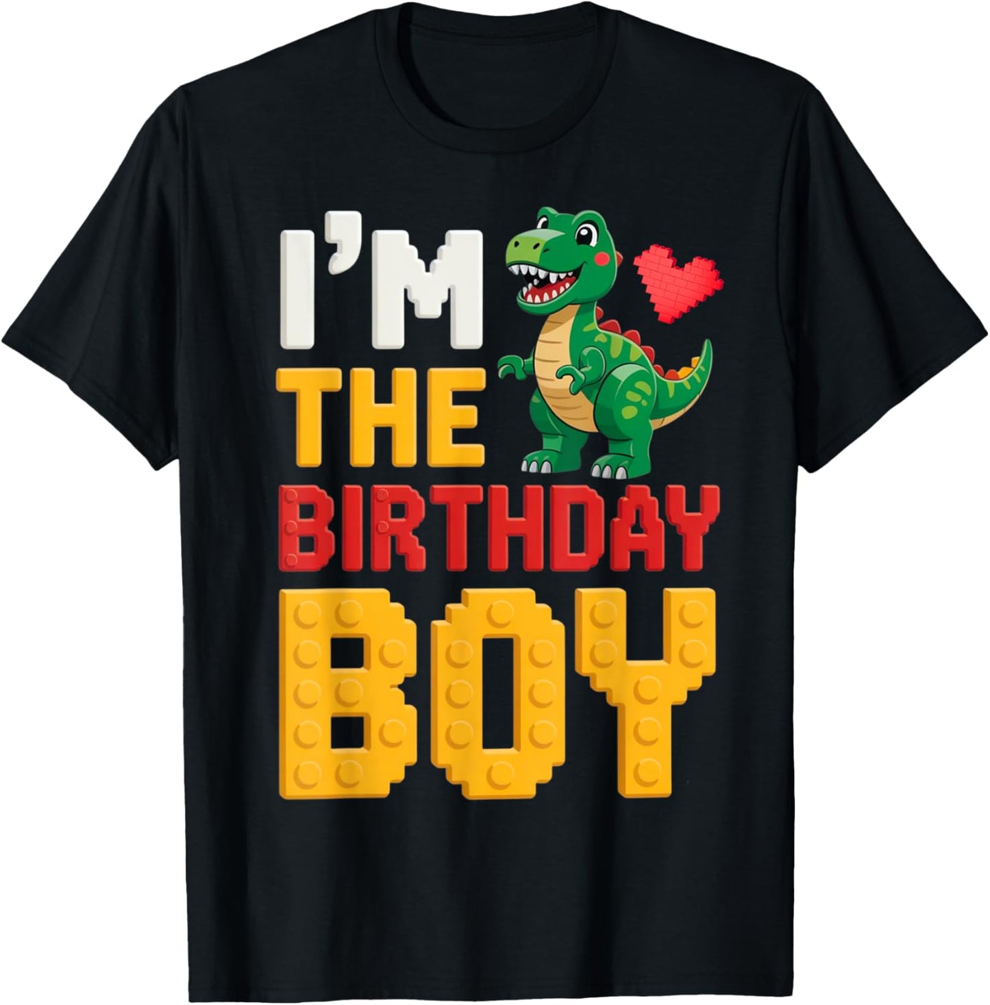 Birthday Boy Master Builder T-Rex Dinosaur Bricks Blocks T-Shirt