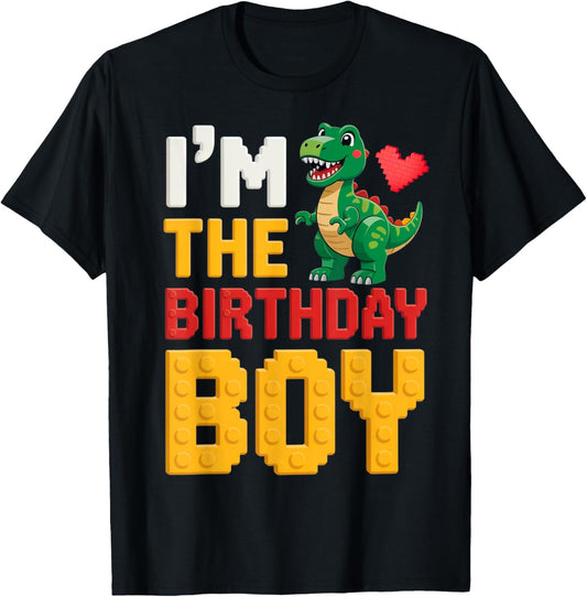 Birthday Boy Master Builder T-Rex Dinosaur Bricks Blocks T-Shirt