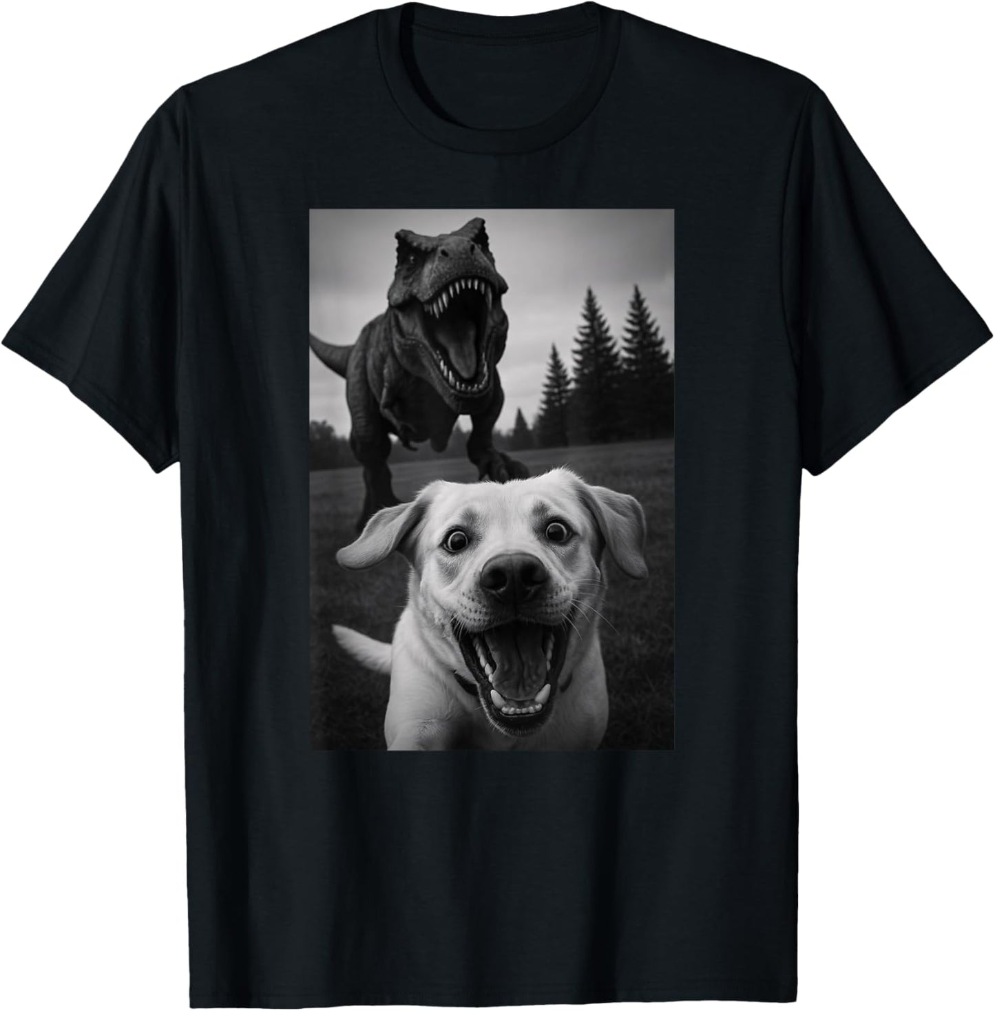 Funny White Labrador Dog Dinosaur Trex Selfie Mom Dad Kids T-Shirt