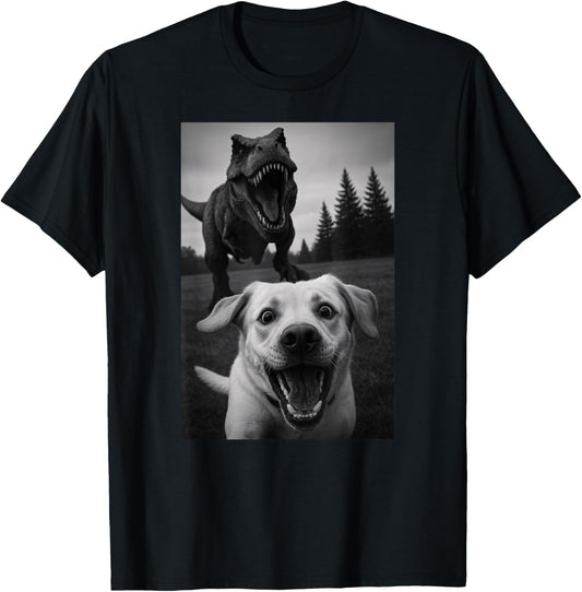 Funny White Labrador Dog Dinosaur Trex Selfie Mom Dad Kids T-Shirt