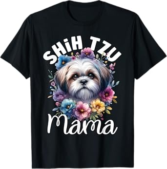 Watercolor Floral Shih Tzu Mama Dog Lovers Mother's Day Men Women Kids T-Shirt