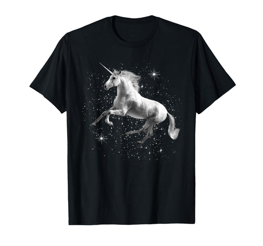 Unicorn Black and White Starry Stars T-Shirt