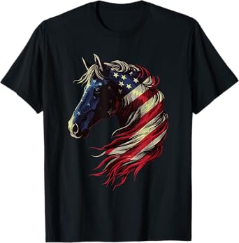 Horse Patriotic Equestrian 4th Of July USA American Flag Women Men T-Shirt