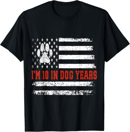 I'm 10 In Dog Years 70th Birthday Flag USA Funny 70 Year Old T-Shirt