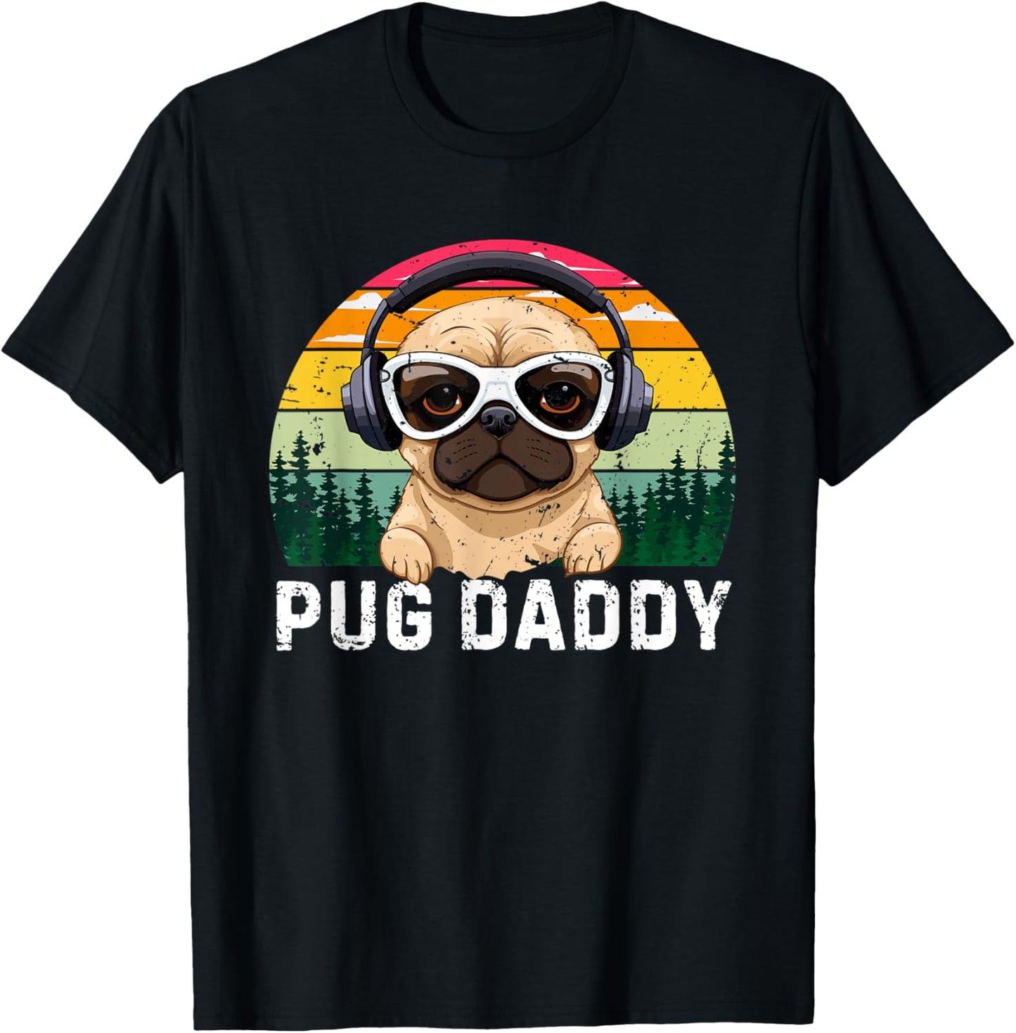 Retro Pug Dog Daddy For Dad Vintage Father's Day T-Shirt