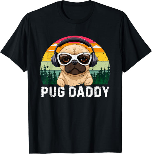 Retro Pug Dog Daddy For Dad Vintage Father's Day T-Shirt