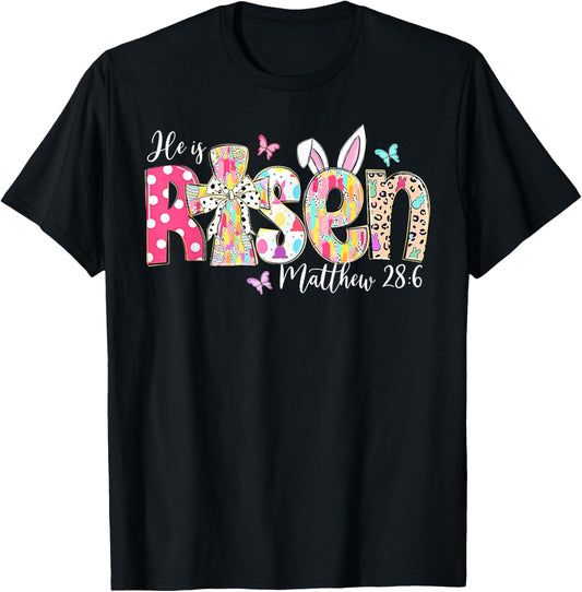 He Is Risen Jesus Christian Cross Happy Easter Bunny Rabbit T-Shirt