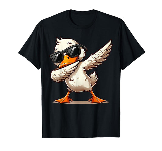 Quirky Bird Designs BY TEERA Dabbing Duck with Sunglasses Funny Cartoon Graphic T-Shirt