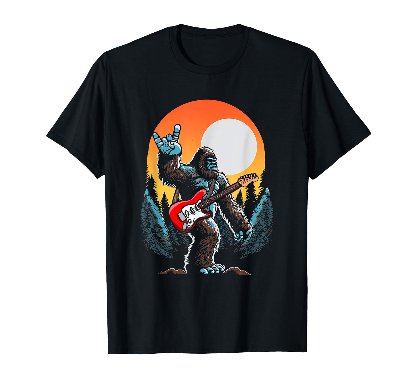 Rock On Sasquatch Rock And Roll Bigfoot Electric Guitar T-Shirt