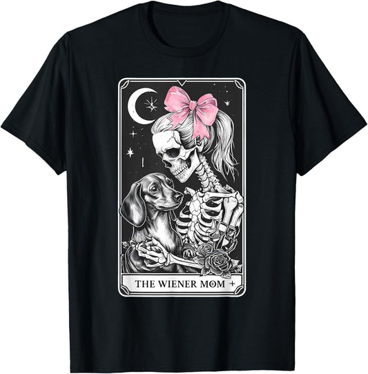 Dachshund Skeleton Tarot Card Coquette Bow Weenie Dog Mom T-Shirt
