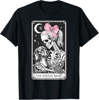 Dachshund Skeleton Tarot Card Coquette Bow Weenie Dog Mom T-Shirt for Men Women