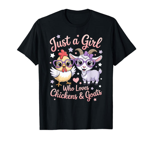 Cute Just A Girl Who Loves Chickens and Goats Farming Farmer T-Shirt