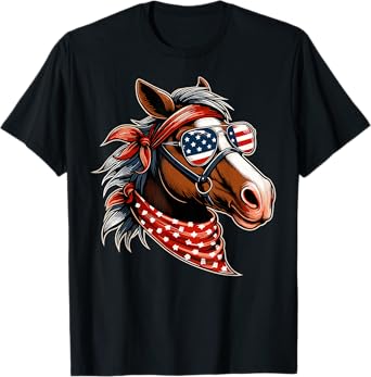Horse 4th of July Horse Graphic American Flag Men Women T-Shirt