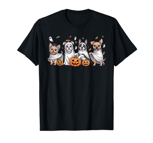 Dogs Ghosts Cute Dogs Dressed As Ghost Funny Halloween Dog T-Shirt
